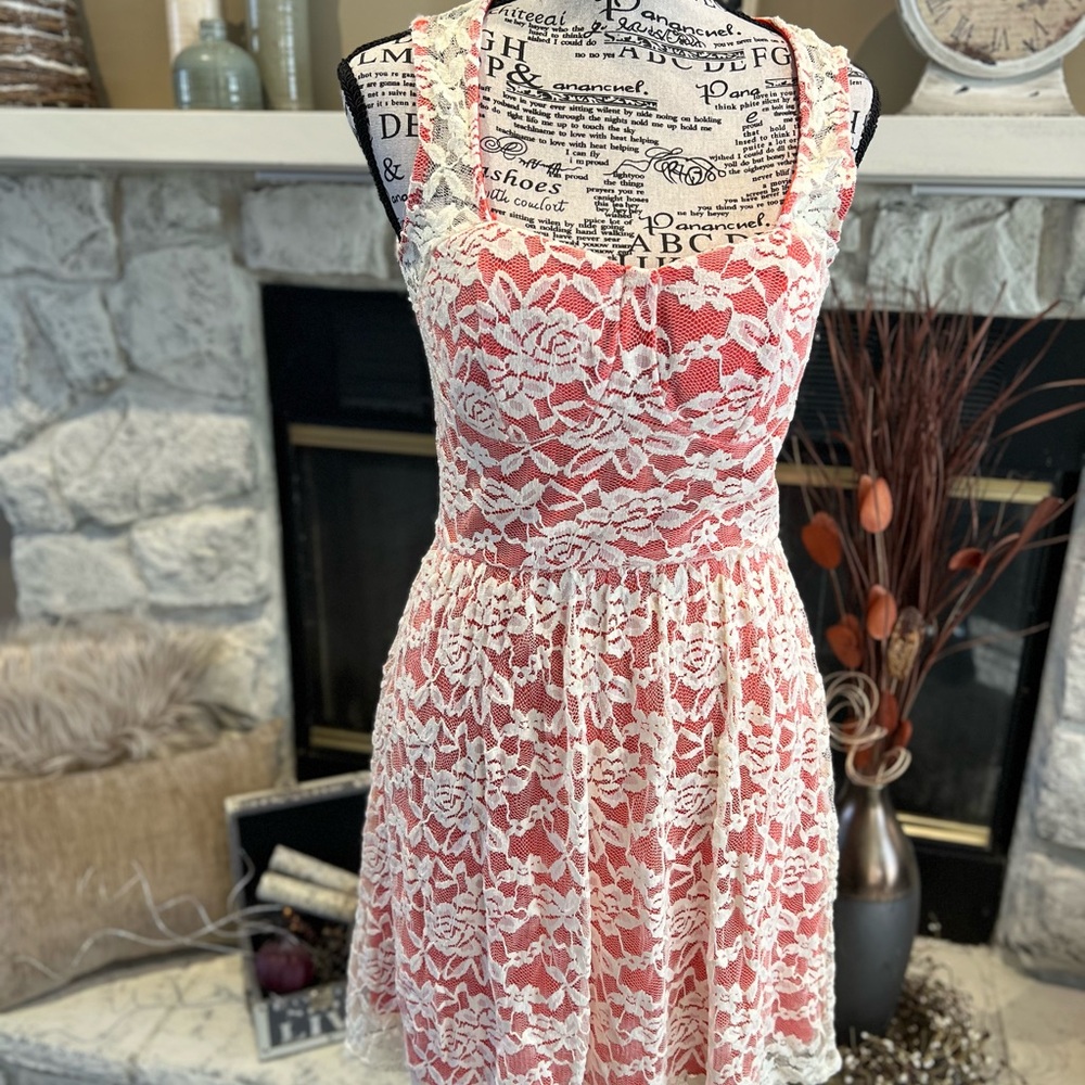 Deb Orange and Cream Sleeveless Square Neck Sundress